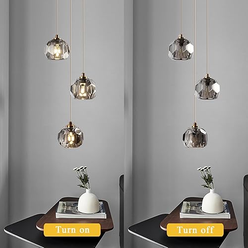 Miniatura 4 de Moderno candelabro de cristal en humo, lámparas colgantes de latón de lujo para isla de cocina, lámpara colgante de techo de gota de lluvia para