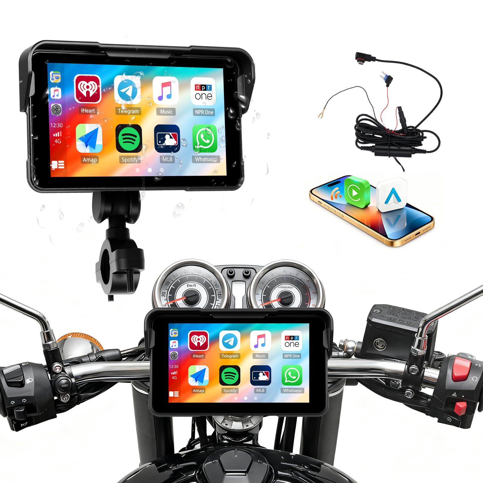 [2026 CARPLAY] CAMECHO 5-calowy bezprzewodowy ekran dotykowy CarPlay do motocykli z Bluetooth i GPS-em – wodoszczelny (IP67) uniwersalny monitor samochodowy/motocyklowy 12 V z funkcją Android Auto