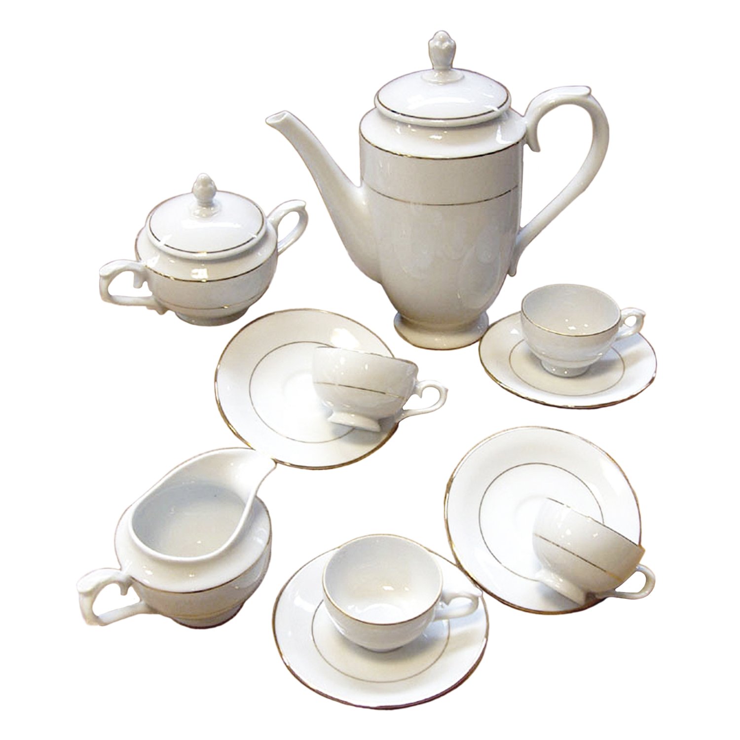 Juego de café para 12 porcelana blanca | 27 Piezas en total | Clásica decorada con filos dorados | Modelo BREMEN | Menaje Mesa