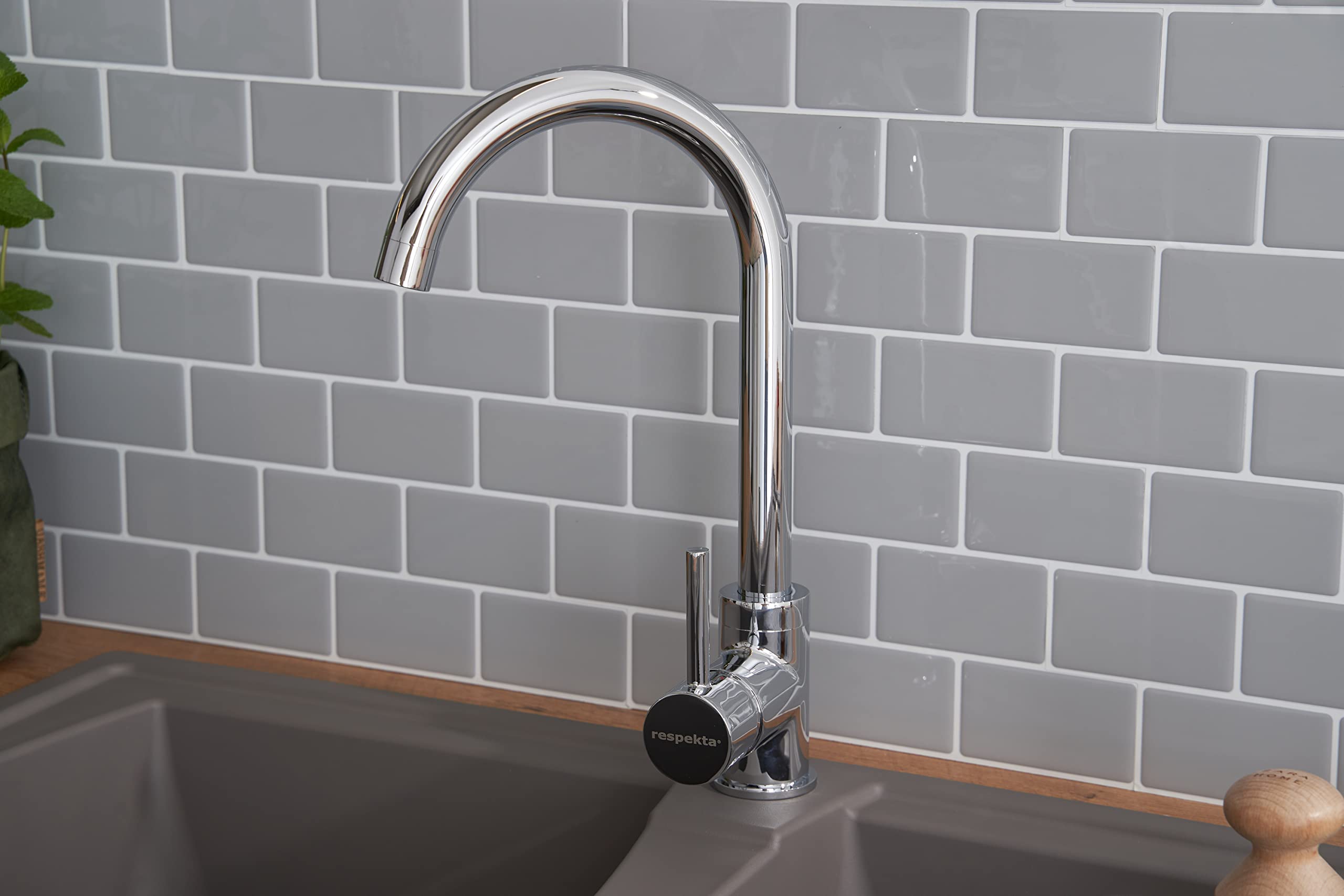 Respekta Évier minéralite en gris béton/Évier encastré 1,5 bac en 100 x 50 cm/Lavabo adapté pour les meubles sous évier dès 60 cm de largeur