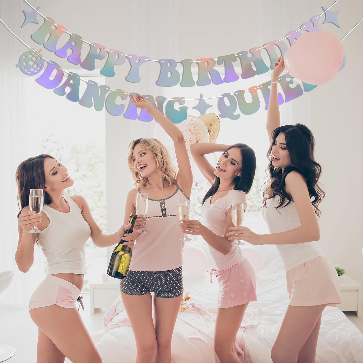 Happy Birthday Dancing Queen Banner Dancing Queen Themed Birthday Party Decorations Disco Bday Decorations Mamma Mia Decor Holographic