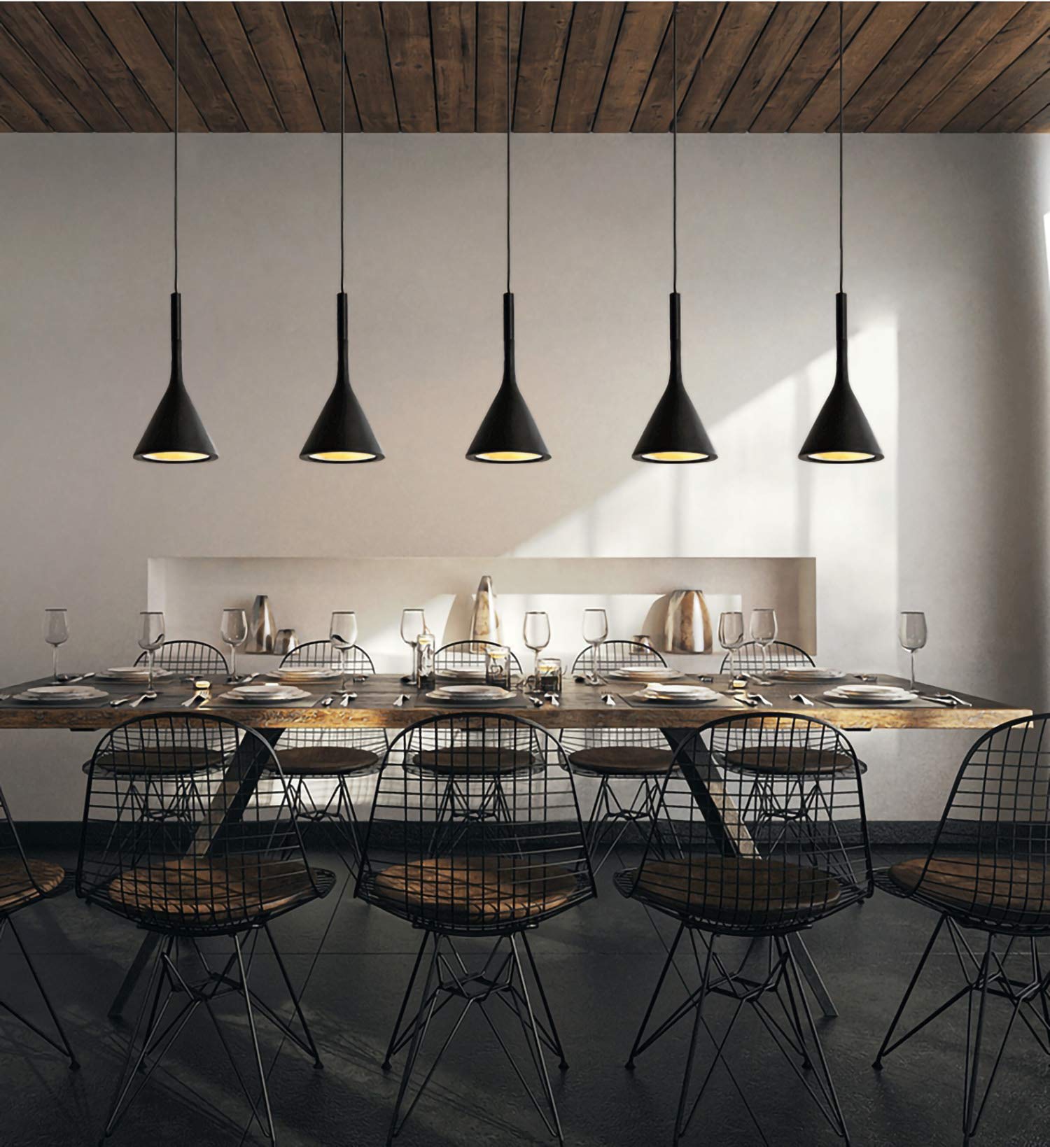Vecys Lámpara Colgante E27 Lámpara Araña Embudo Resina Imitación Cemento, Lamparas de Techo Colgantes Modernas para Oficina, Restaurante, Cafetería, Bar, hotel, Restaurante Ligero(Negro)