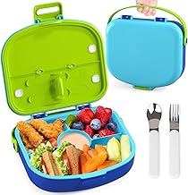 Lehoo Castle Lunch Boxes for Kids, Bento Box Lunch Containers with 4 compartments, 1300ml Kids Bento Lunch Box with Sauce Jar/Spoon & Fork
