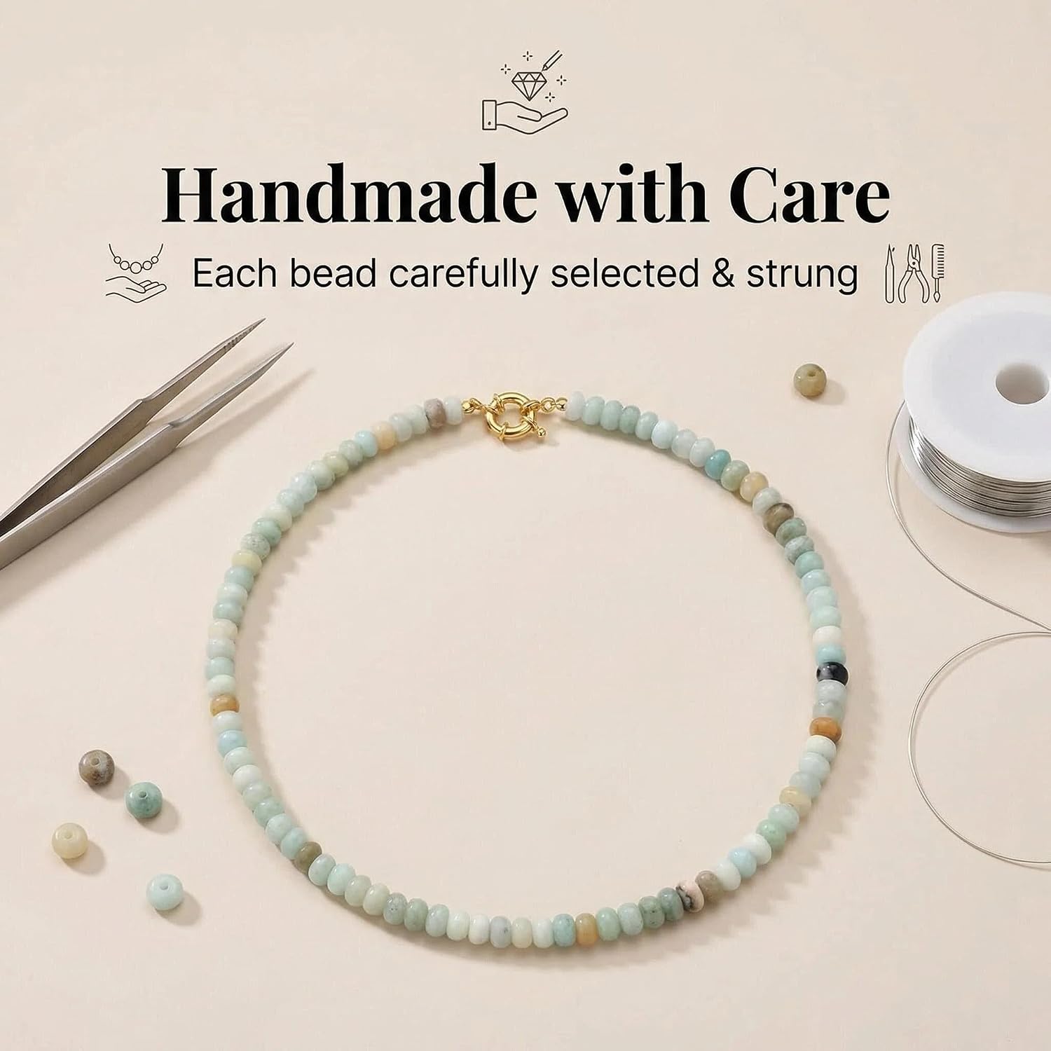 Beaded Gemstone Necklaces for Women, Bohemian Birthstone & Pearl Choker -Turquoise Colorful Beaded Necklace for Christmas & Beach