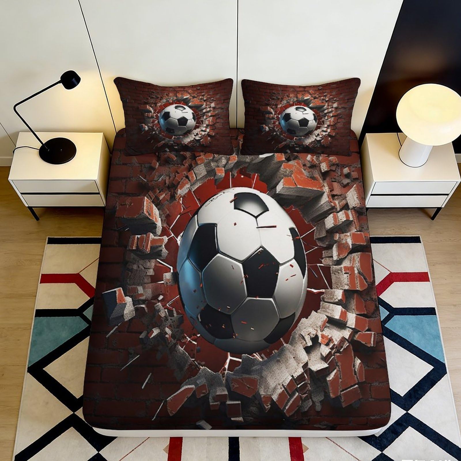 Pnayamiorkfel Style-9 3D Printed Football Brick Wall Fitted Sheet Microfiber Soft Decor Soccer Bed Sheet For Bedroom Guest Room 90X200x25cm