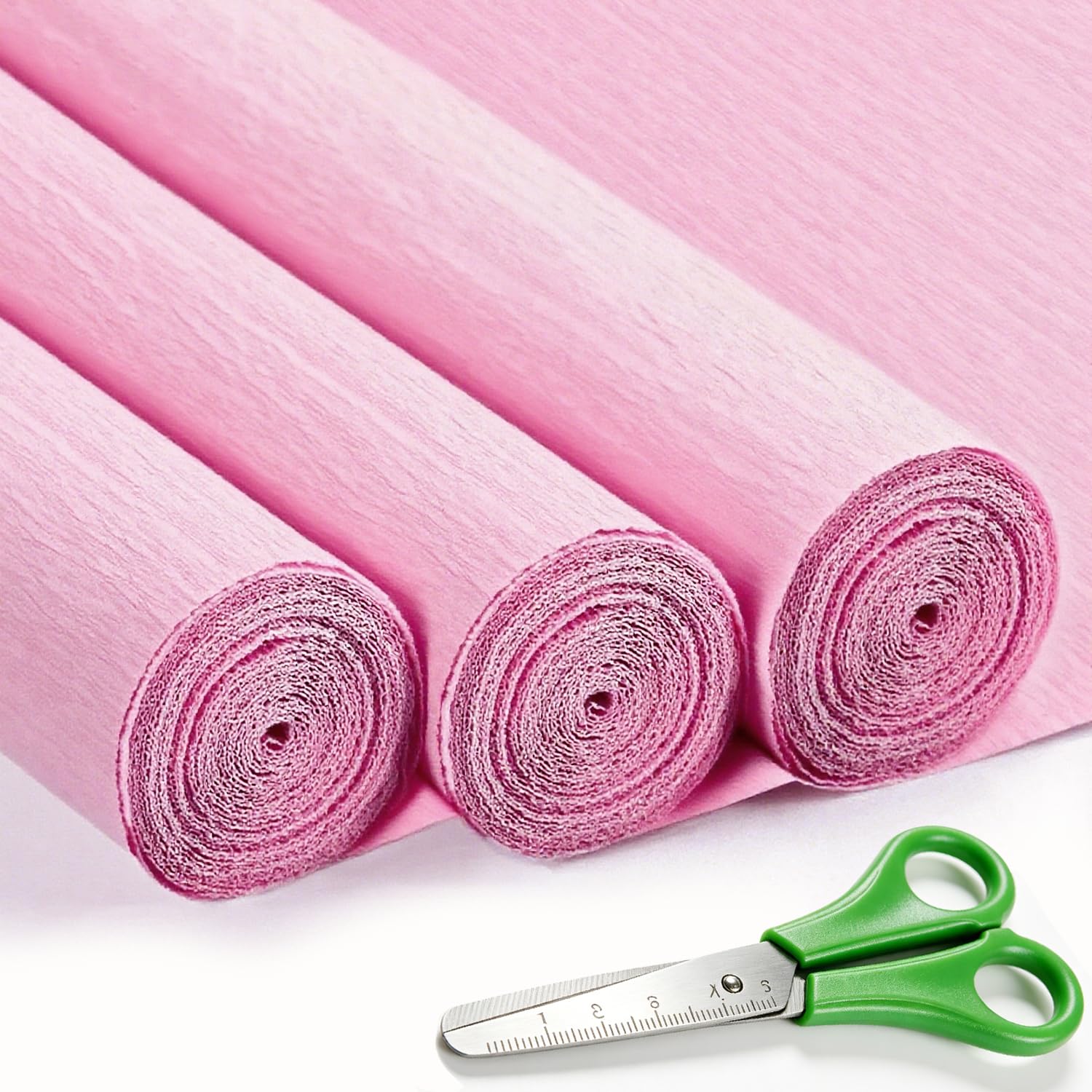 3 Rolls Pink Crepe Paper (43 x 250 cm / 17 x 98In), Crepe Paper for DIY Flowers Crafts, Wedding, Birthday Party, Valentine's Day Ornament (Pink)