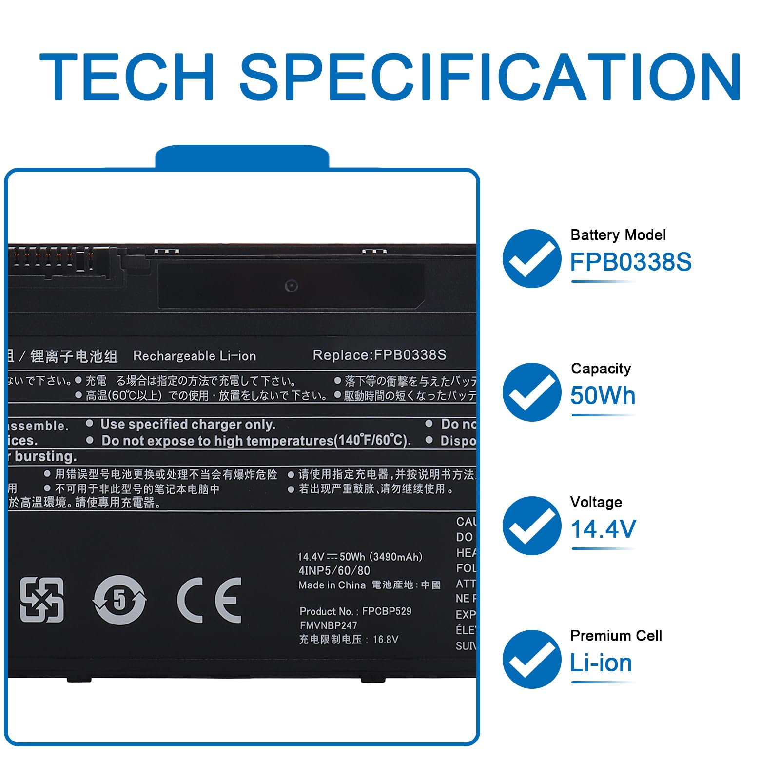 FPB0338S FPCBP529 FPCBP531 - Batteria compatibile con Fujitsu LifeBook T937 T938 T939 E448 E449 E458 E459 E441 E459 E548 E549 E558 E59 E4411 E511 E5410 E5411 E5510 E5511 U757 U758 U747 U748 U749