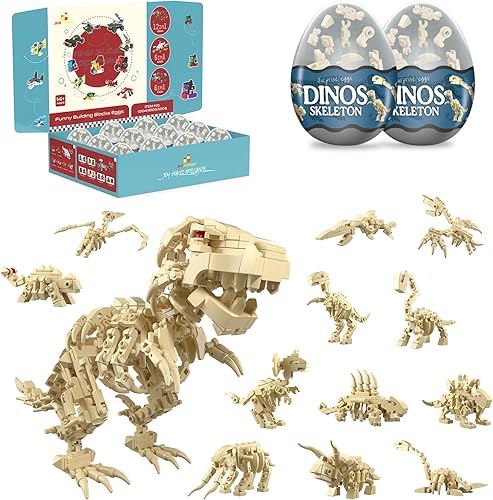 JMBricklayer Recuerdo de fiesta para niños, juego de construcción de esqueleto de dinosaurio 12 en 1, mini bloques de construcción de dinosaurios