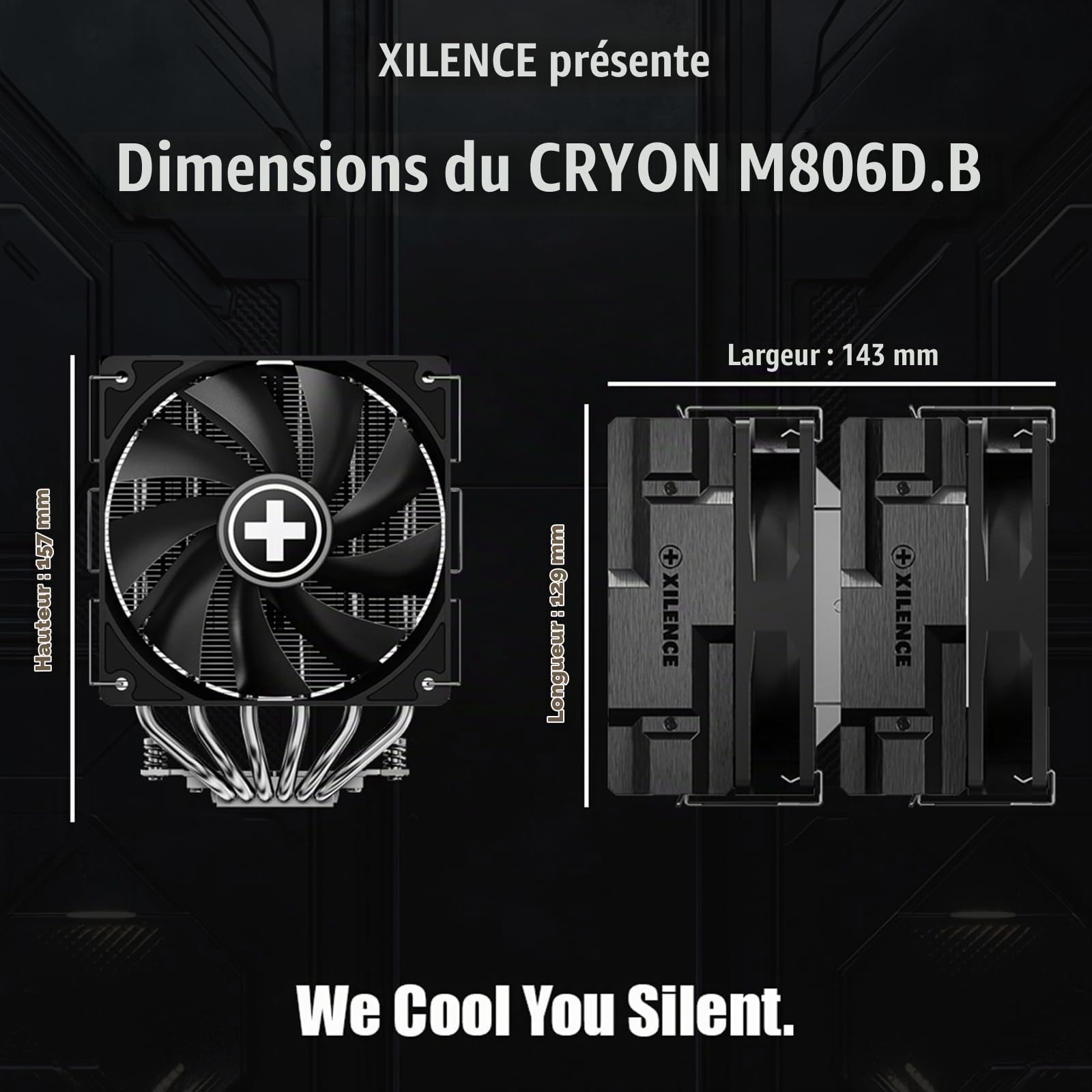 Xilence CRYON M806D.B Refroidisseur CPU à air Dual Tower, 260 W TDP, 2× ventilateurs PWM 120 mm silencieux, finition aluminium brossé, Intel LGA 1851/1700/1200/1150/1151/1155/1156 & AMD AM5/AM4
