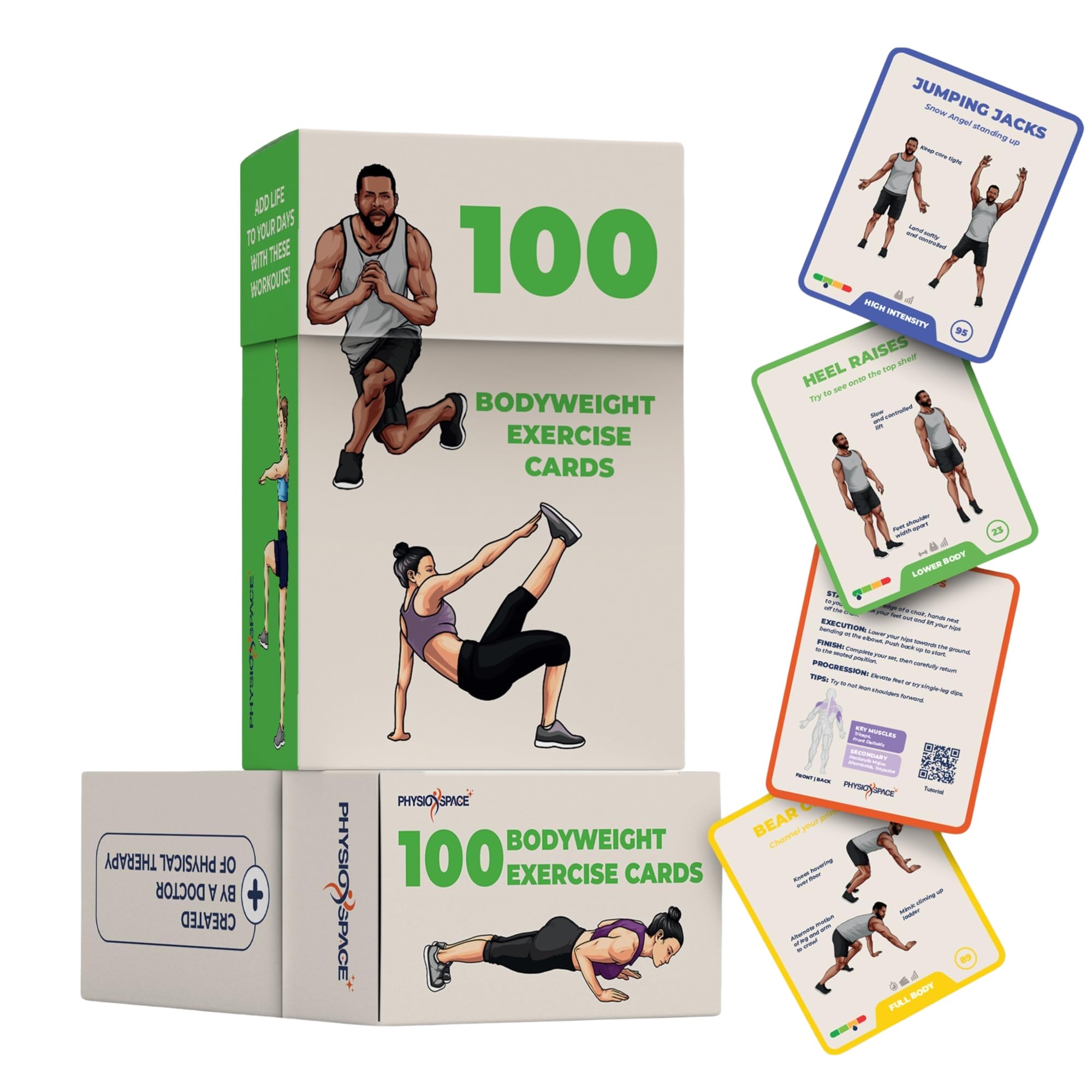 100+ Bodyweight Exercise Flashcards for Home Workout – PhysioSpace’s All in One Exercise Cards & Game Deck for Every Fitness Level with Video Tutorials (No Equipment Needed)
