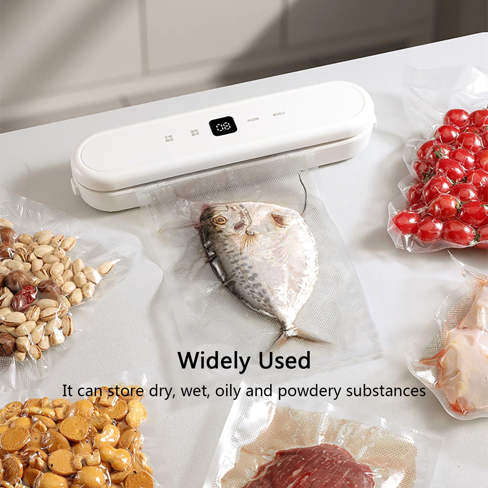 Macchina Sottovuoto per la Conservazione Degli Alimenti, Potente Aspirazione, Elettrodomestico da Cucina Compatto Bianco/nero per Freschezza e Cottura Sous Vide(Black)