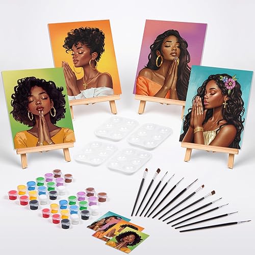 Vista 47 de VOCHIC Paquete de 4 kits de fiesta de 8 x 10 pulgadas, kit de pintura de lienzo predibujado para pintura para adultos, suministros de pintura