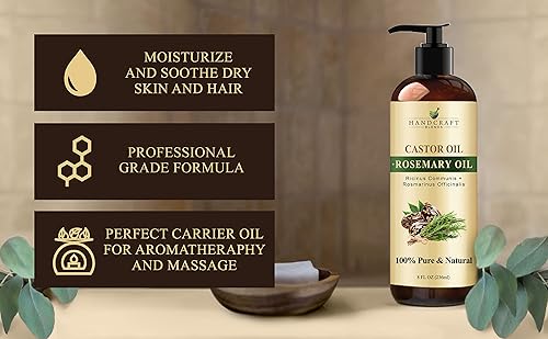 Miniatura 6 de Handcraft - Aceite de ricino con aceite de romero para el crecimiento del cabello pestañas y cejas aceite portador 100 puro y natural aceite para el