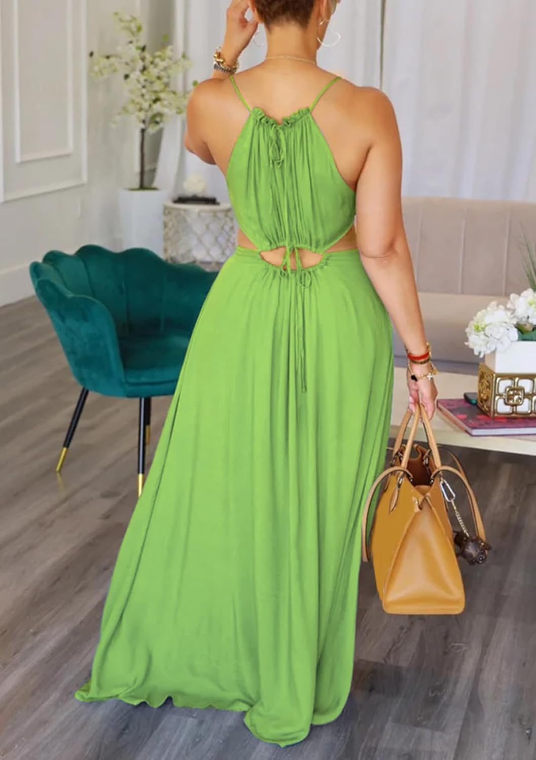 Famnbro Womens Sexy Summer Dress Halter Neck Sleeveless Tie Back Boho Resort Maxi Dresses 2025 Beach Vacation Outfits - Image 3