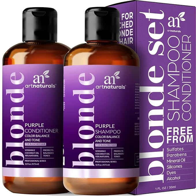 artnaturals Purple Shampoo and Conditioner Set – (2 x 16 Fl Oz / 473ml) – Protects, Balances and Tones – Bleached, Color Treated, Silver, Brassy and Blonde Hair - Sulfate Free