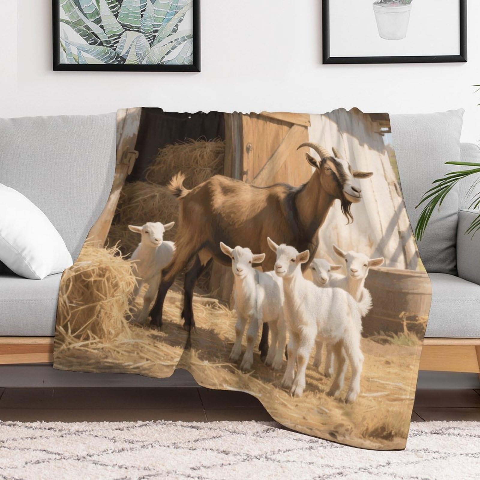 Plaid chèvre de la ferme en flanelle pour des soirées cocooning confortables sur le canapé
