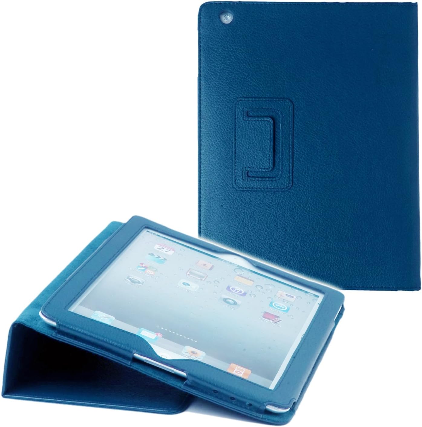 iPad 2, 3, 4 Accessory Bundle Including 1 Faux Leather Stand Case for Apple iPad 2, 3 and 4/2 Stylus Pens / 1 Screen Protector / 1 ECO-FUSED Microfiber Cleaning Cloth (Dark Blue)