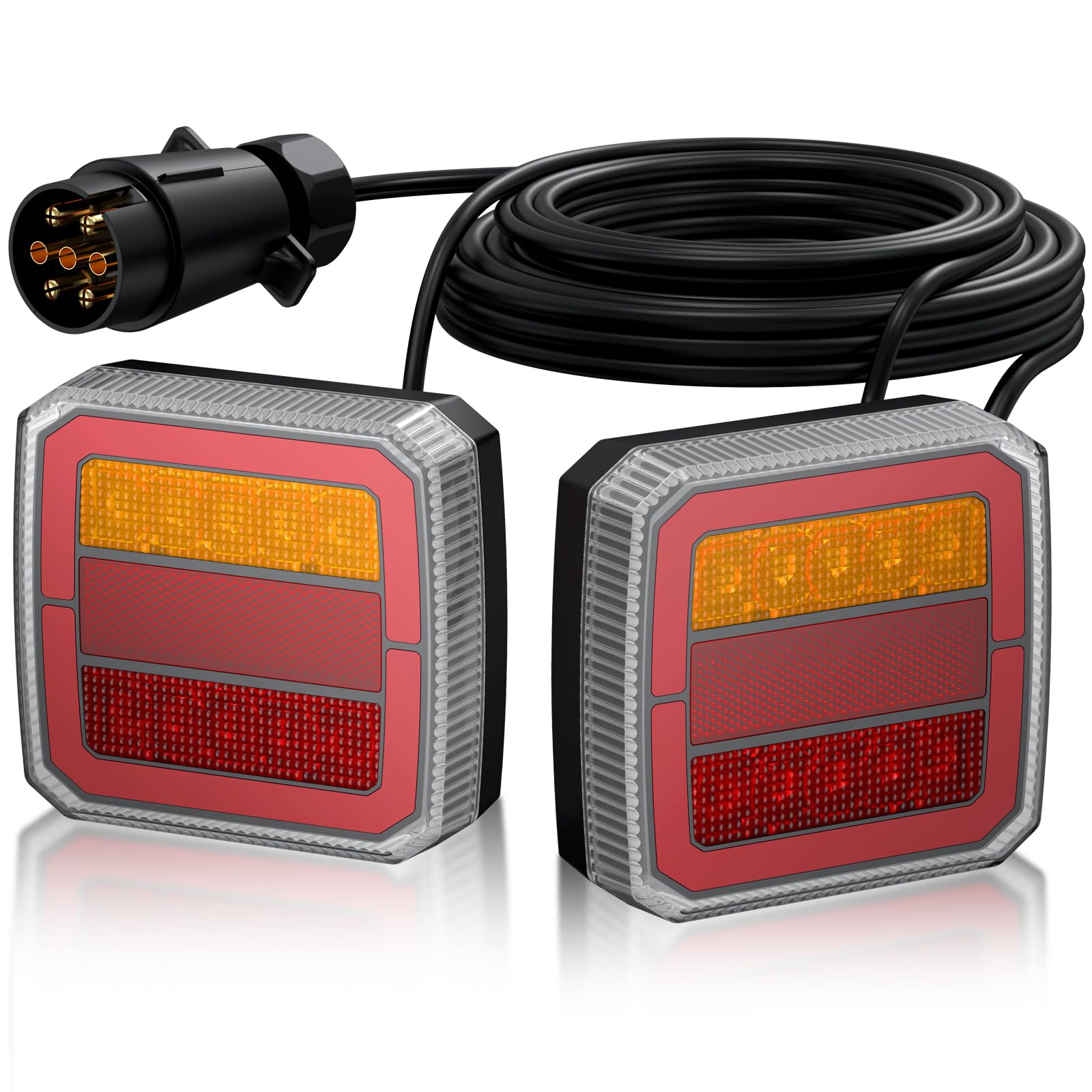 PROZOR Luci Posteriori per Rimorchio a 40 LED Omologazione E-Mark, Kit Fari LED Rimorchio a 7 Pin Cavo 7,35 m+2,4m, 4 Funzioni Posizione/Stop/Frecce/Rifrangente, Adattabile 12V-24V 30V Universali