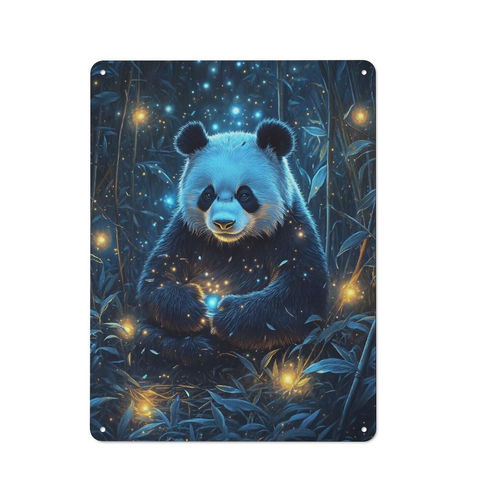 Junmoney Panda In Magical Bamboo Forest Tin Sign 40X30cm With For Workshop Wall, Rustic Decor, Autumn Room Decor For Fans Of Metal Wall Signs