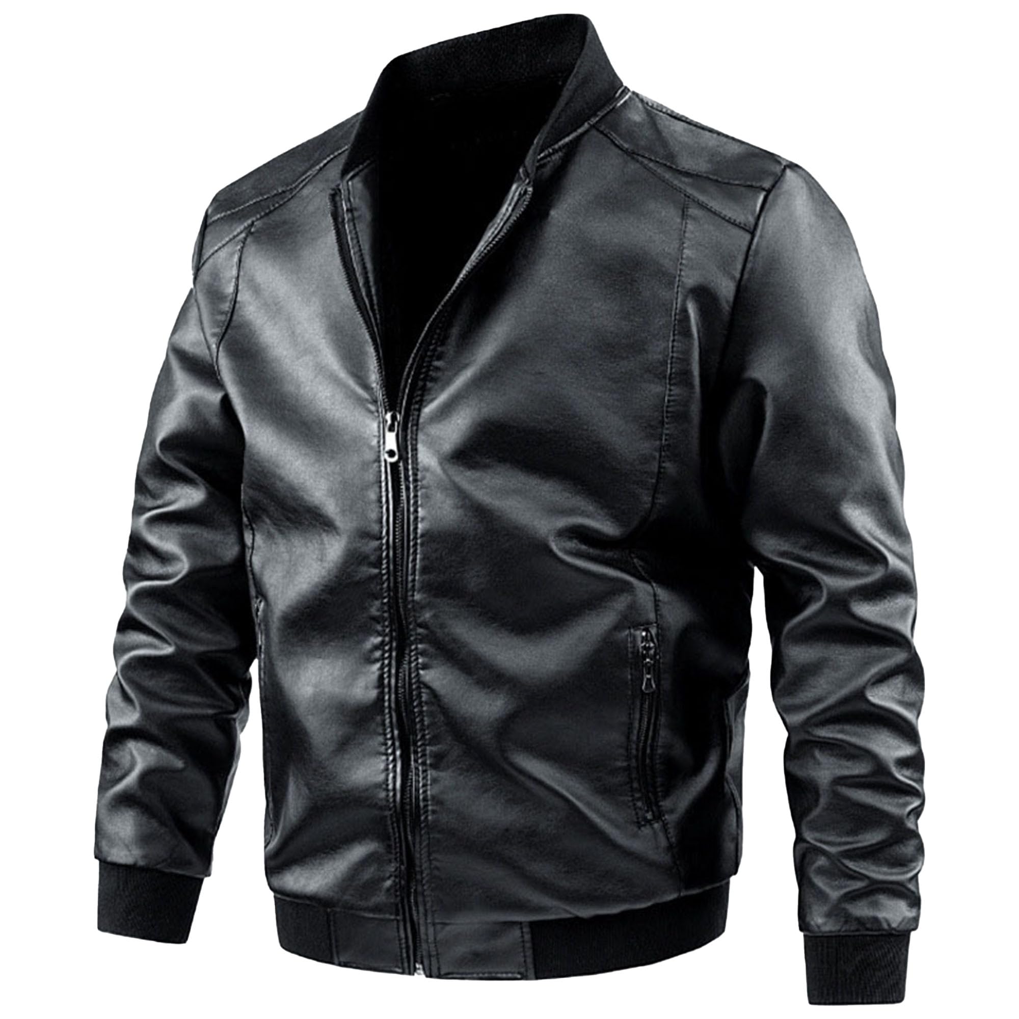 Mens Motorcycle Faux Leather Jacket Lightweight Vintage Classic Jacket Zip Up Biker Pu Leather Outwear Coat (3X-Large,Black)