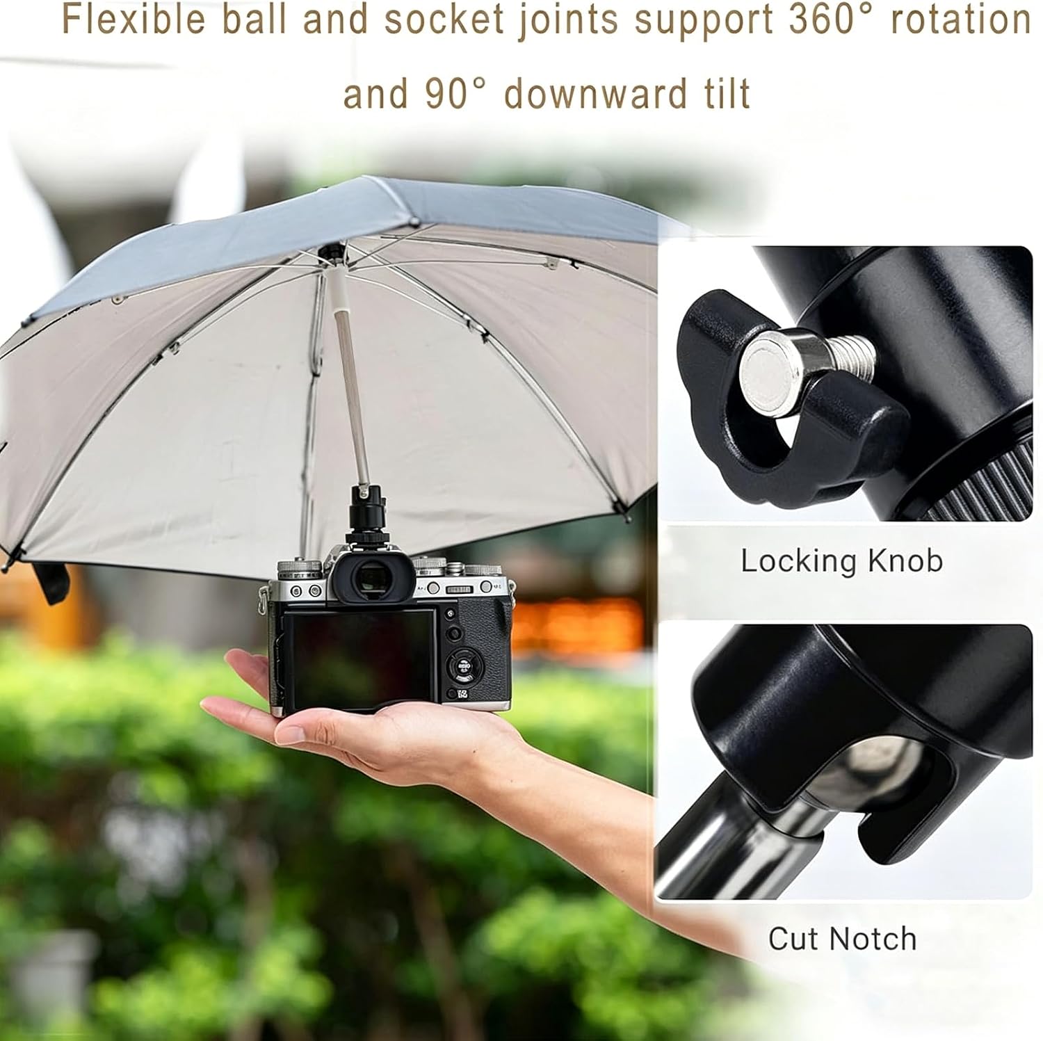 DSLR Mirrorless Camera Hot Shoe Umbrella Rain Cover Protector Sunshade - Compatible with Canon R5, R6, Niko n Z7II, Z6II, Sony A7IV,A7III,and More -19-Inch Diameter Weather Protection for Photography
