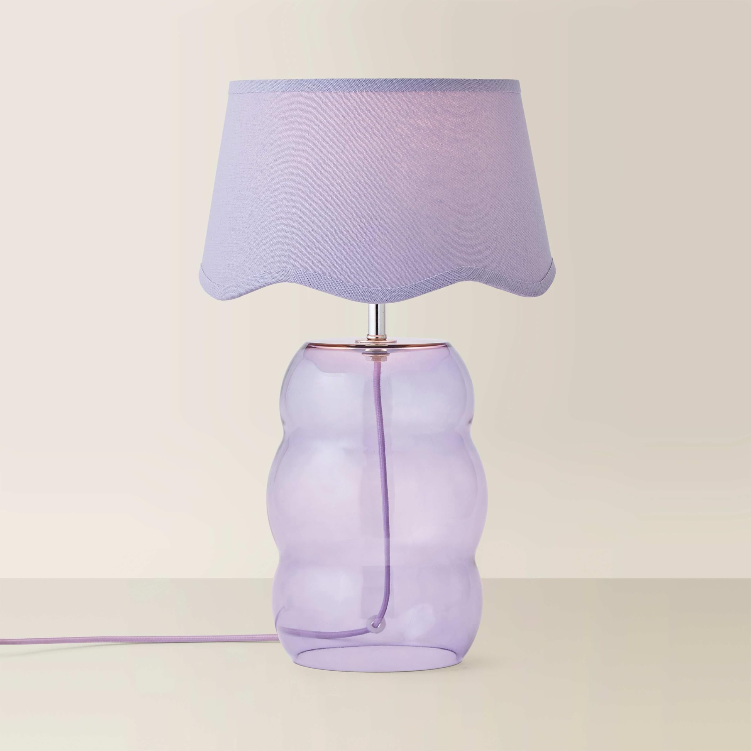 ValueLights | Lolly Lilac Glass Bubble Table Lamp with Lilac Scallop Shade | Table Lamp, Home Décor & Improvement Essential