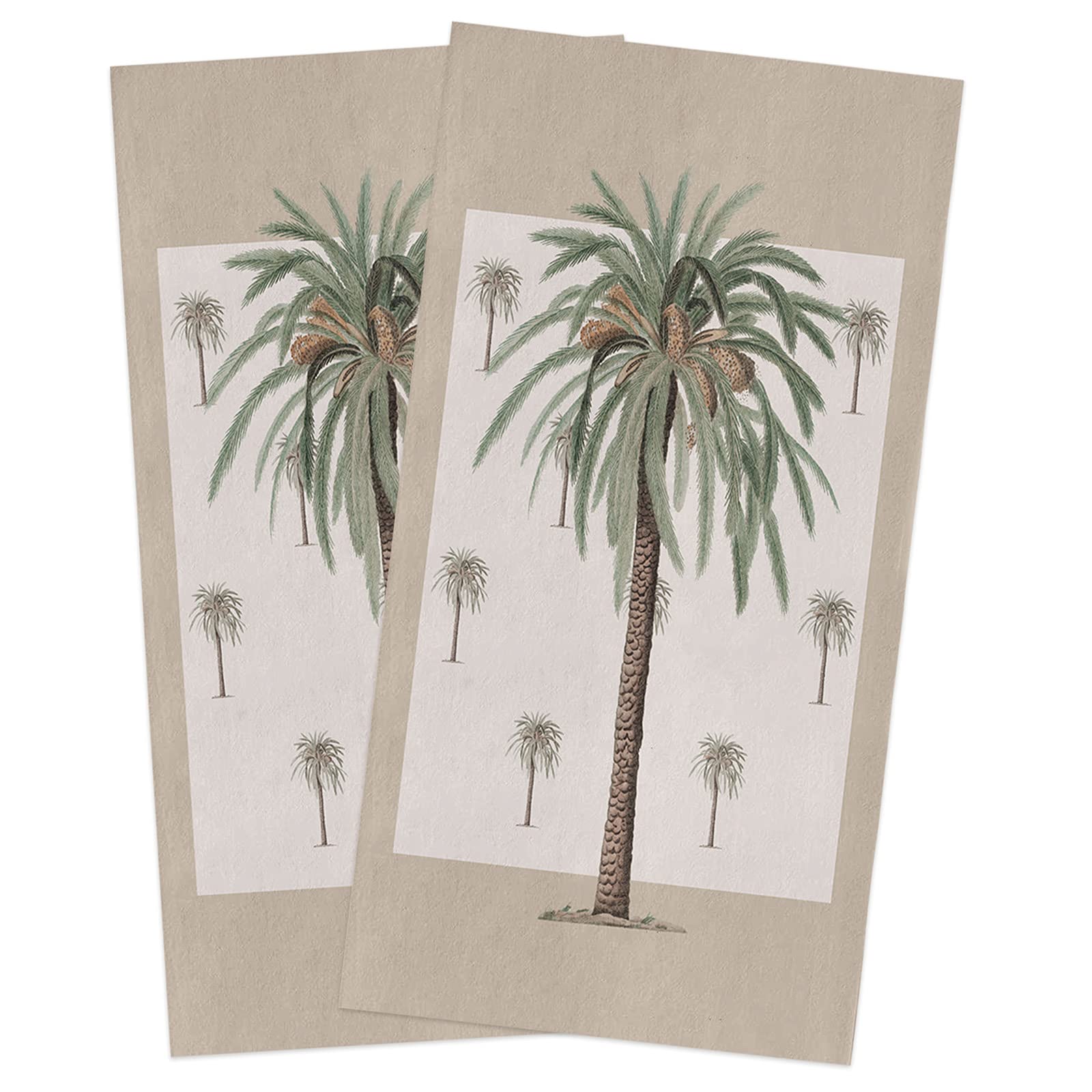 CosyBright2 Pack Kitchen Towels and Dish Towels Sets, Khaki Tropical Coconut Palm Tree 18" x 28" Reversible Dishcloths Soft Cotton Tea Towel Absorbent Hand Towels for Kitchen Drying Dishes