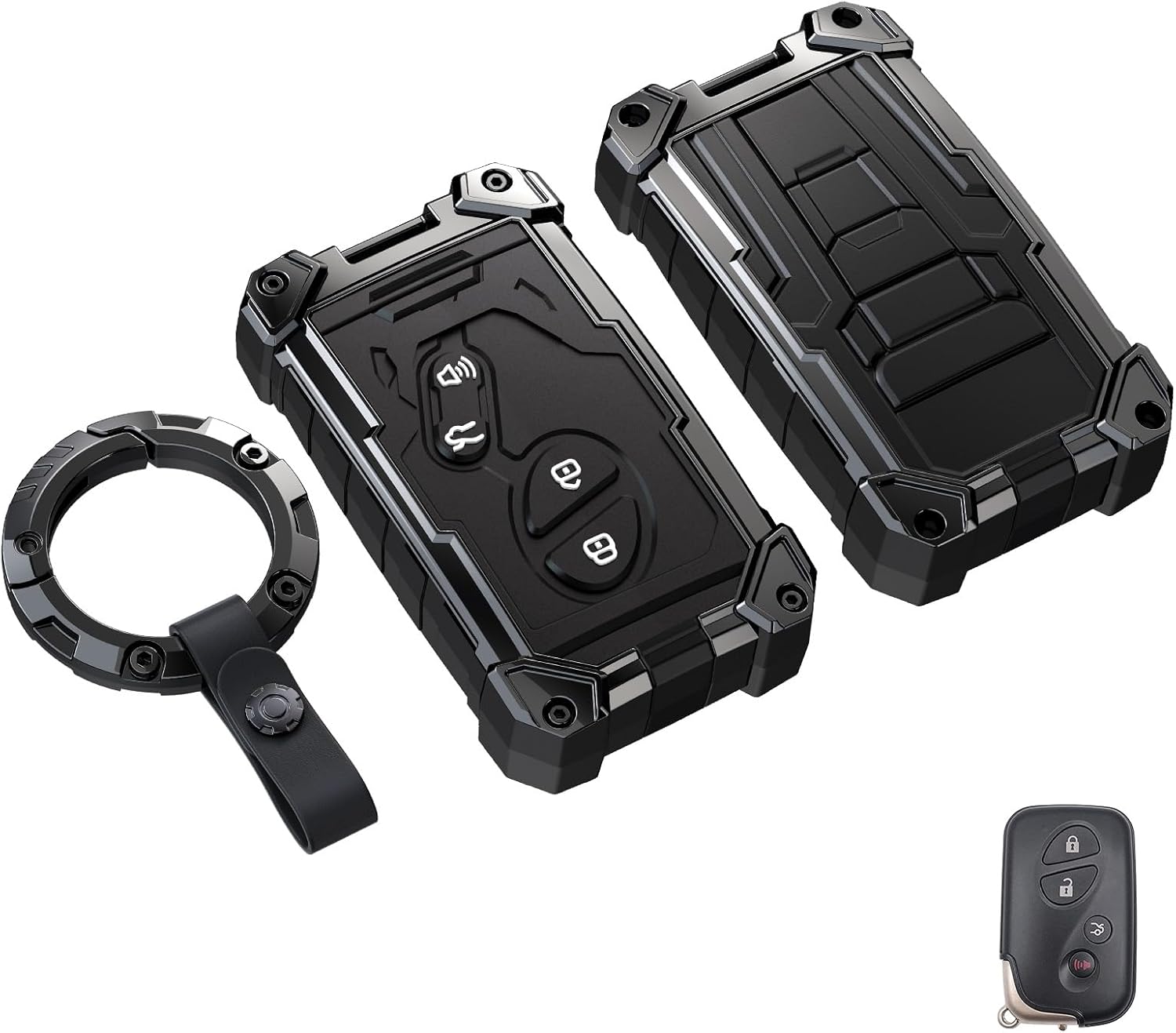 Heavy Key Fob Cover for Lexus,Keychain,Metal Silicone Key Fob Case Compatible with Lexus GX460 RX350 ES350 IS250 LX570 IS350 GS430 GS300 GS450h (Black, R Buckle)