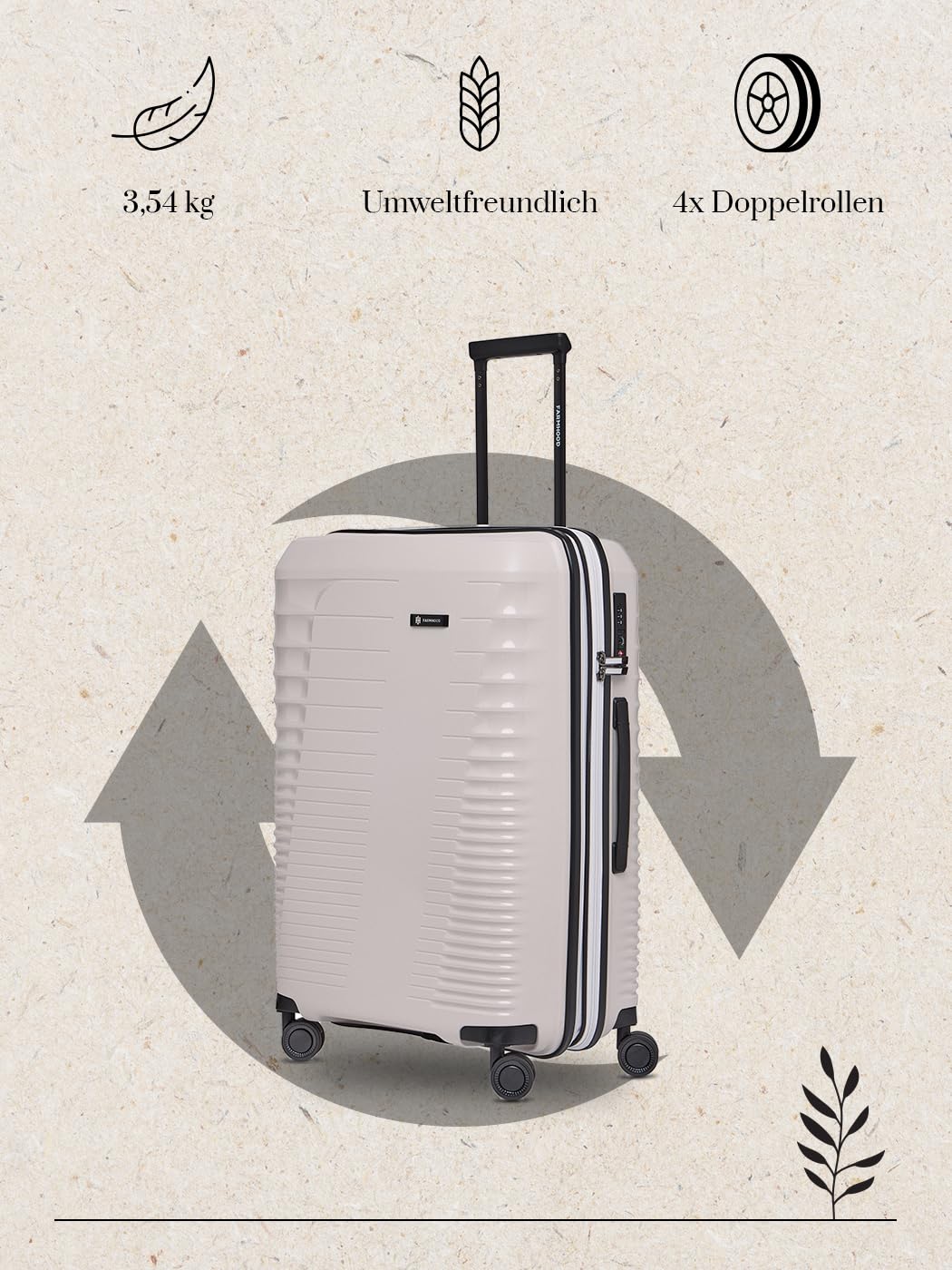 Artykuł podstawowy Eco Edition, beżowy, Koffer M (67 cm) erweiterbar, Walizka z twardą obudową z rolkami obrotowymi