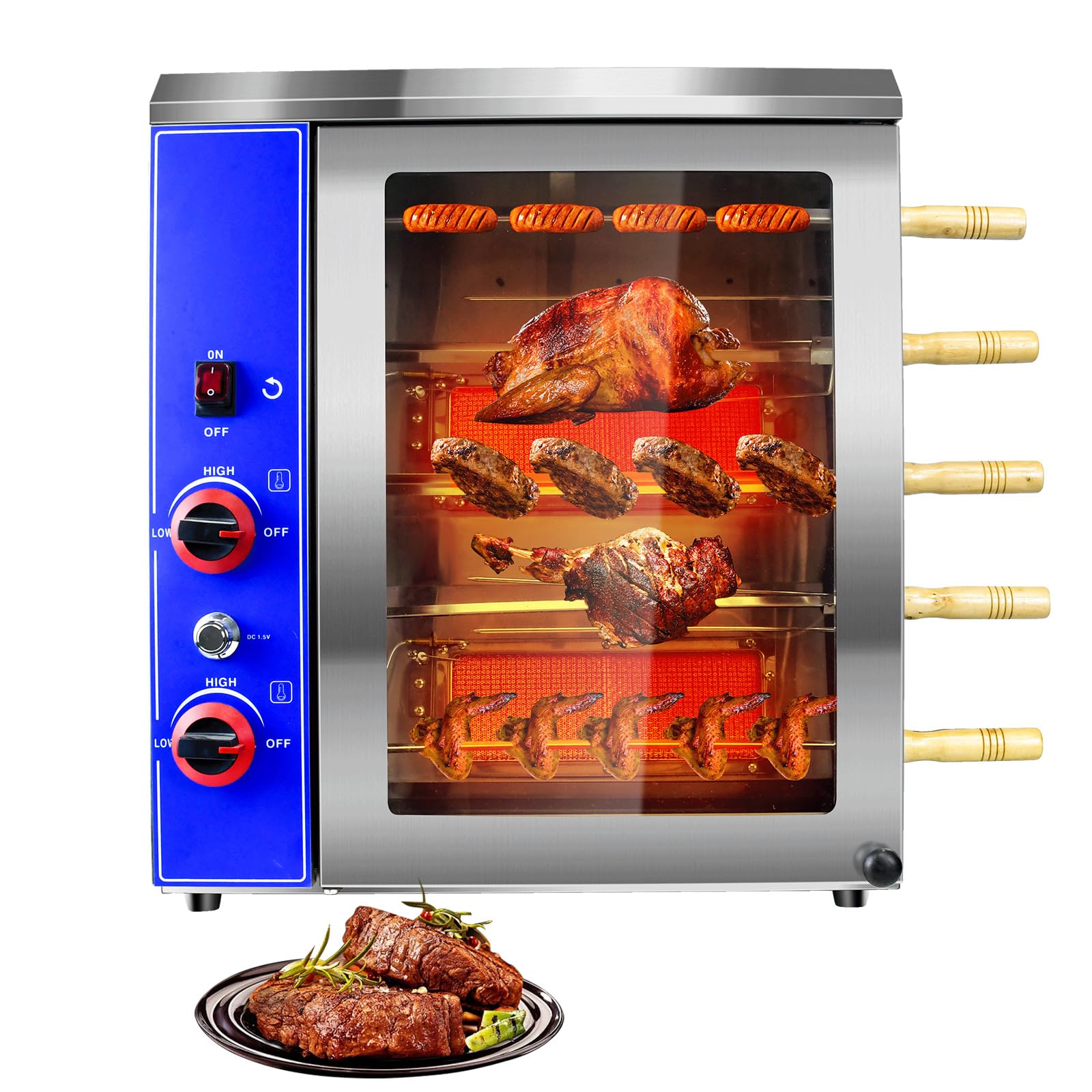 Rôtissoire à Poulet Professionnelle au Gaz – Four Rotatif Commercial Multi-Broches en Inox, Churrasco Brésilien, Idéal Restaurant et Traiteur