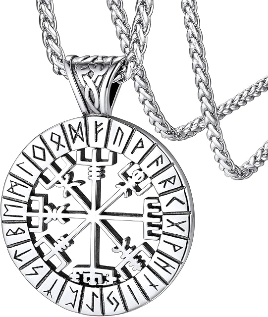 FaithHeart Personalised Viking Jewellery for Men Norse Rune Vegvisir Compass/Helm of Awe/Odin Tag Pendant Stainless Steel/Gold/Black Plated Nordic Amulet Chain Birthday Gifts