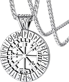 Personalised Viking Jewellery for Men Norse Rune Vegvisir Compass/Helm of Awe/Odin Tag Pendant Stainless Steel/Gold/Black Plated Nordic Amulet Chain Birthday Gifts