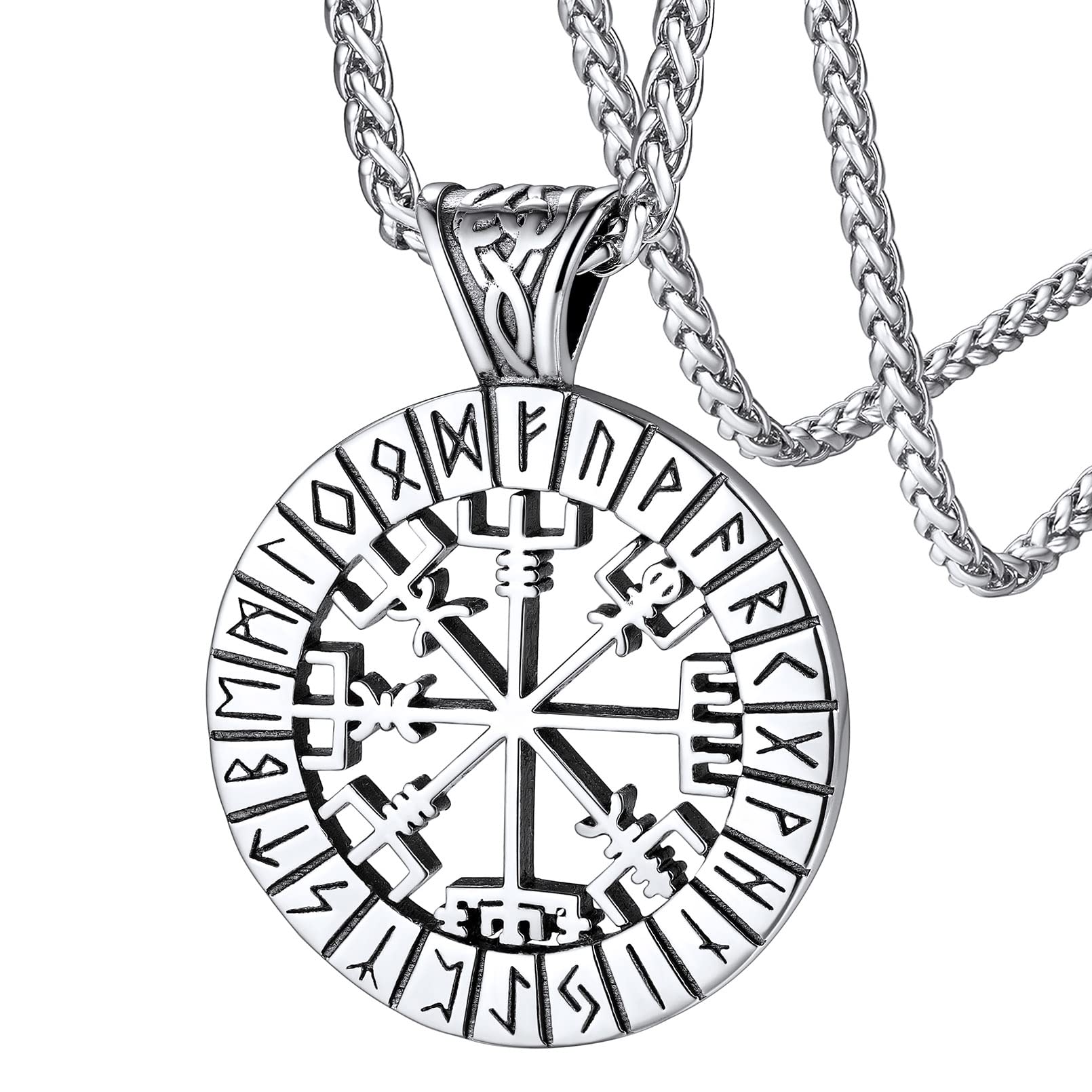 FaithHeart Collar Vikingo Vegvisir Colgante Hombre Acero Inoxidable 316L Talismán Joyería Nórdica de Protección para Familias
