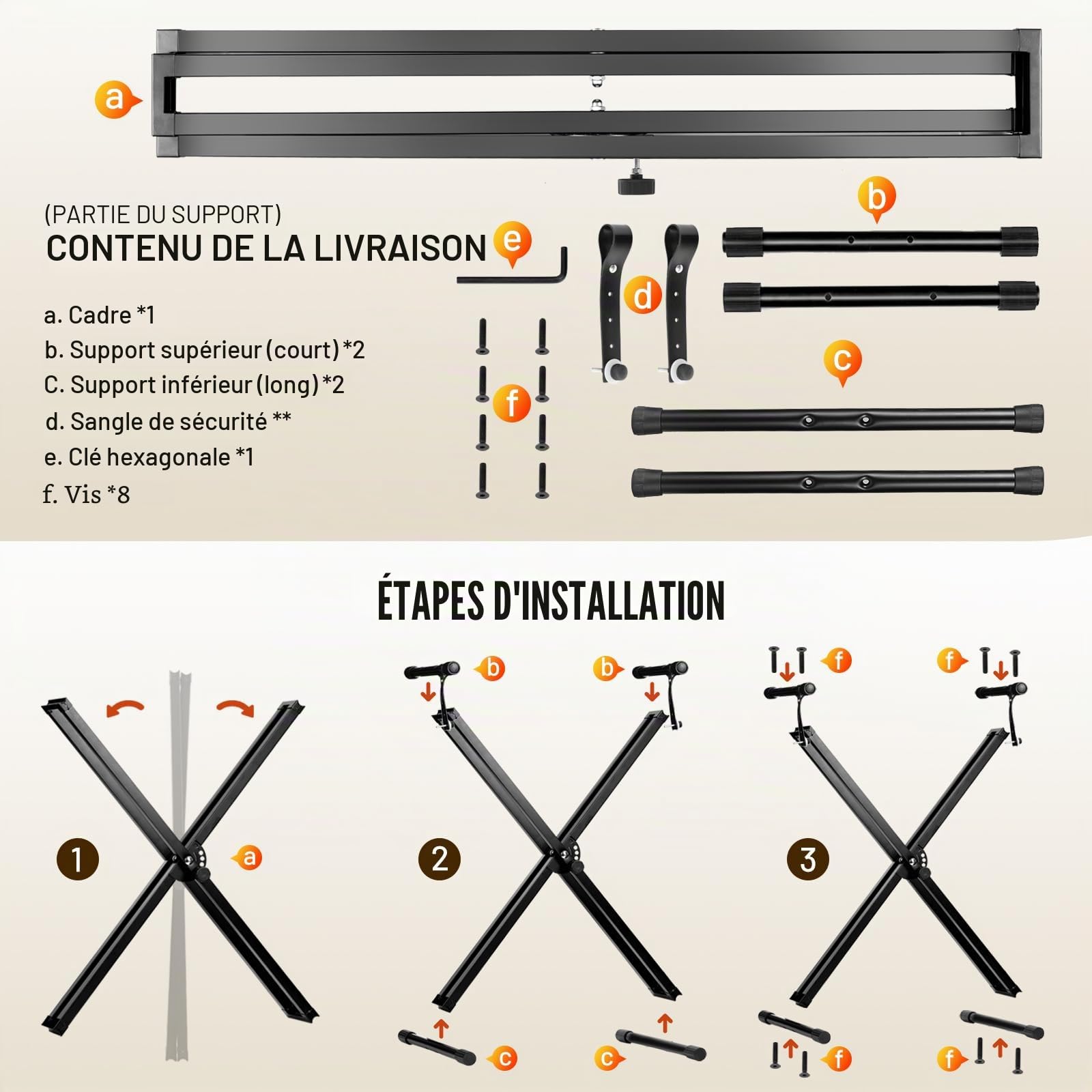 CAHAYA Support de clavier et banc de clavier - 6 niveaux réglables en hauteur - Double X-Frame - Pour clavier de 61, 76 et 88 touches - Charge maximale : 168 kg - Noir