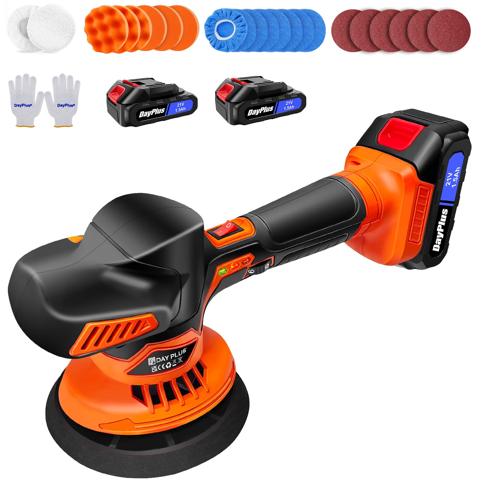 Máquina pulidora de coche con batería, 21 V, juego de 22 unidades, pulidora excéntrica para coche, pulidora excéntrica de 12 mm, 8 velocidades variables, para el cuidado del coche, pulido, encerado
