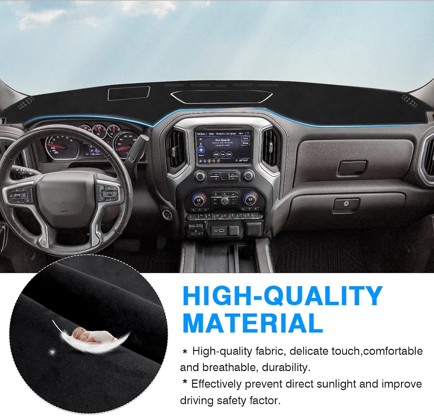 Autorder Dashboard Cover Mat for 2019-2025 Chevy Silverado 1500 2500HD 3500HD/GMC Sierra Accessories Dash Cover Flannel Dash Mat Sunshade Protector(Just Fit the Models Without Forward Collision Alert)