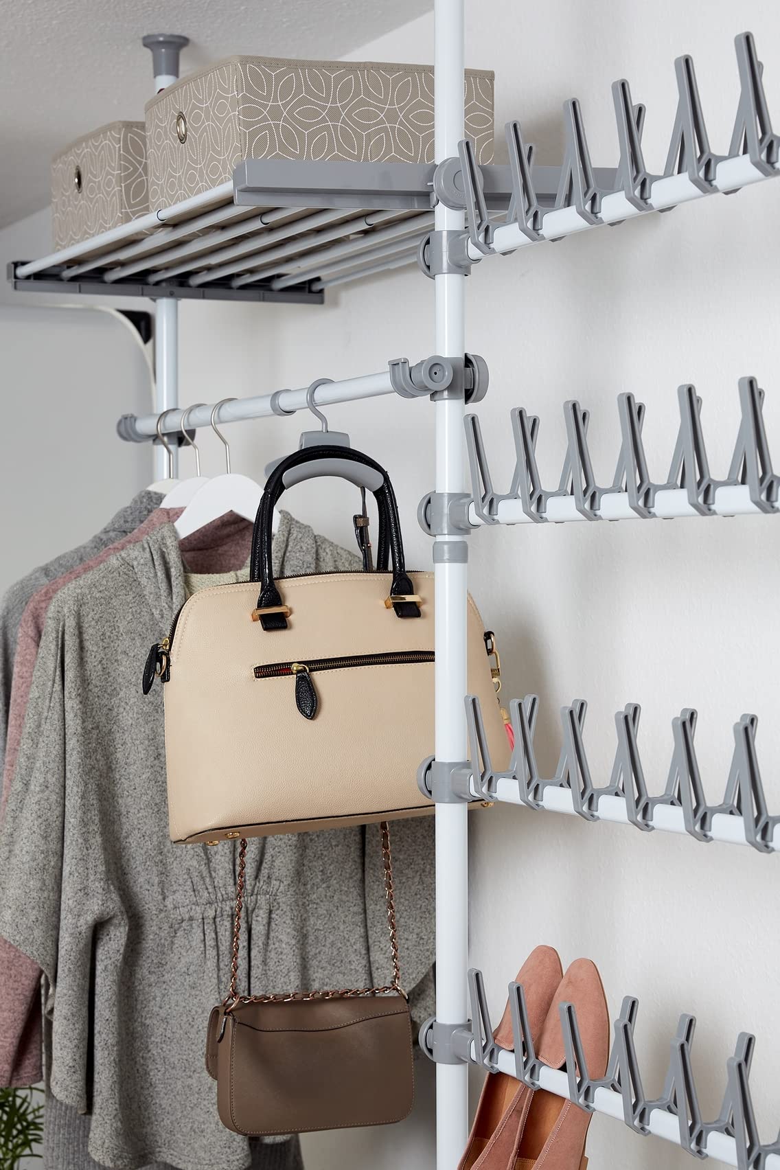 Wenko Porta scarpe telescopico Herkules Shoes - sistema regolabile di organizzazione, scaffale per scarpe, Acciaio, 94 x 165-300 x 9 cm, Bianco
