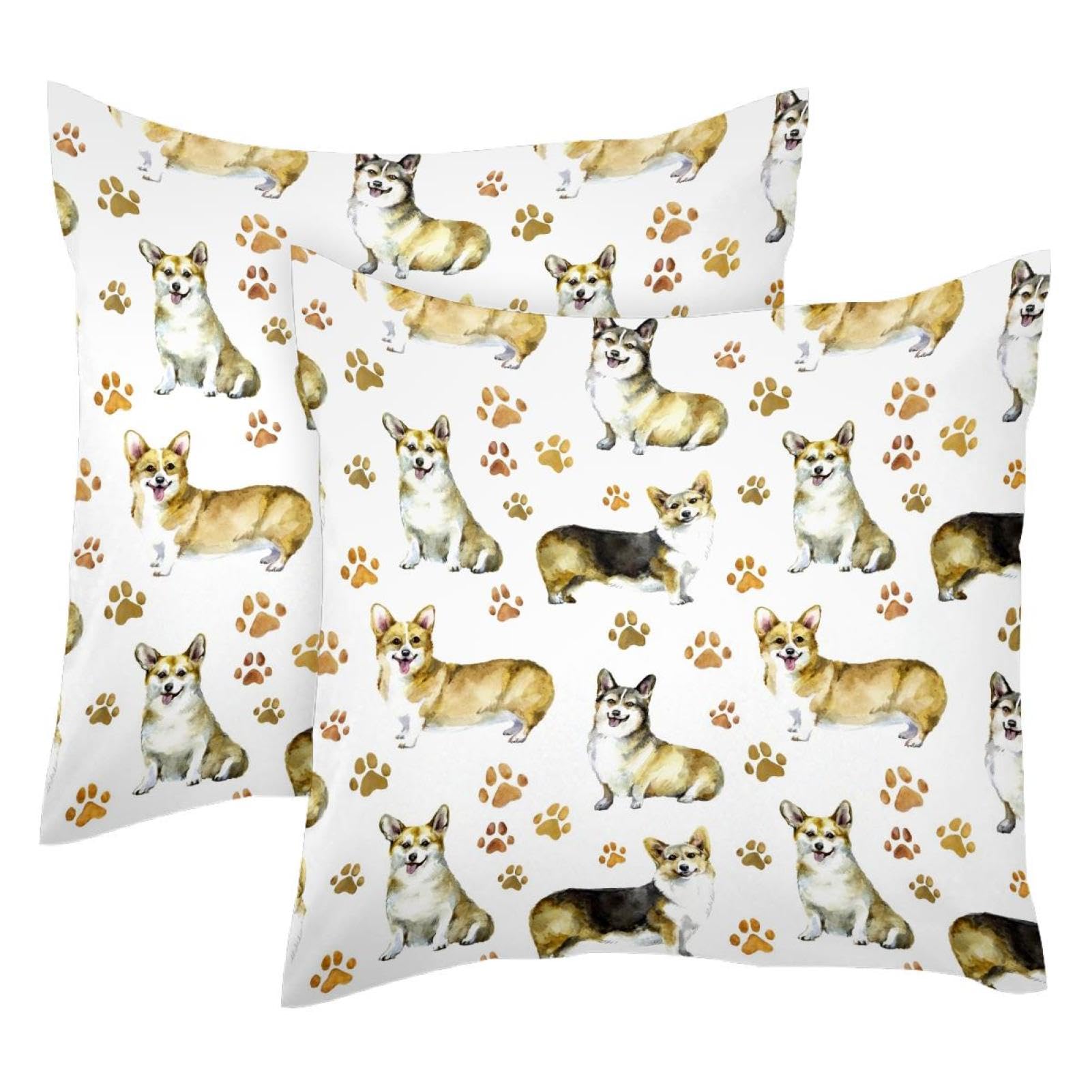 Housse de coussin velours chien Corgi 50x50 déco double face moderne