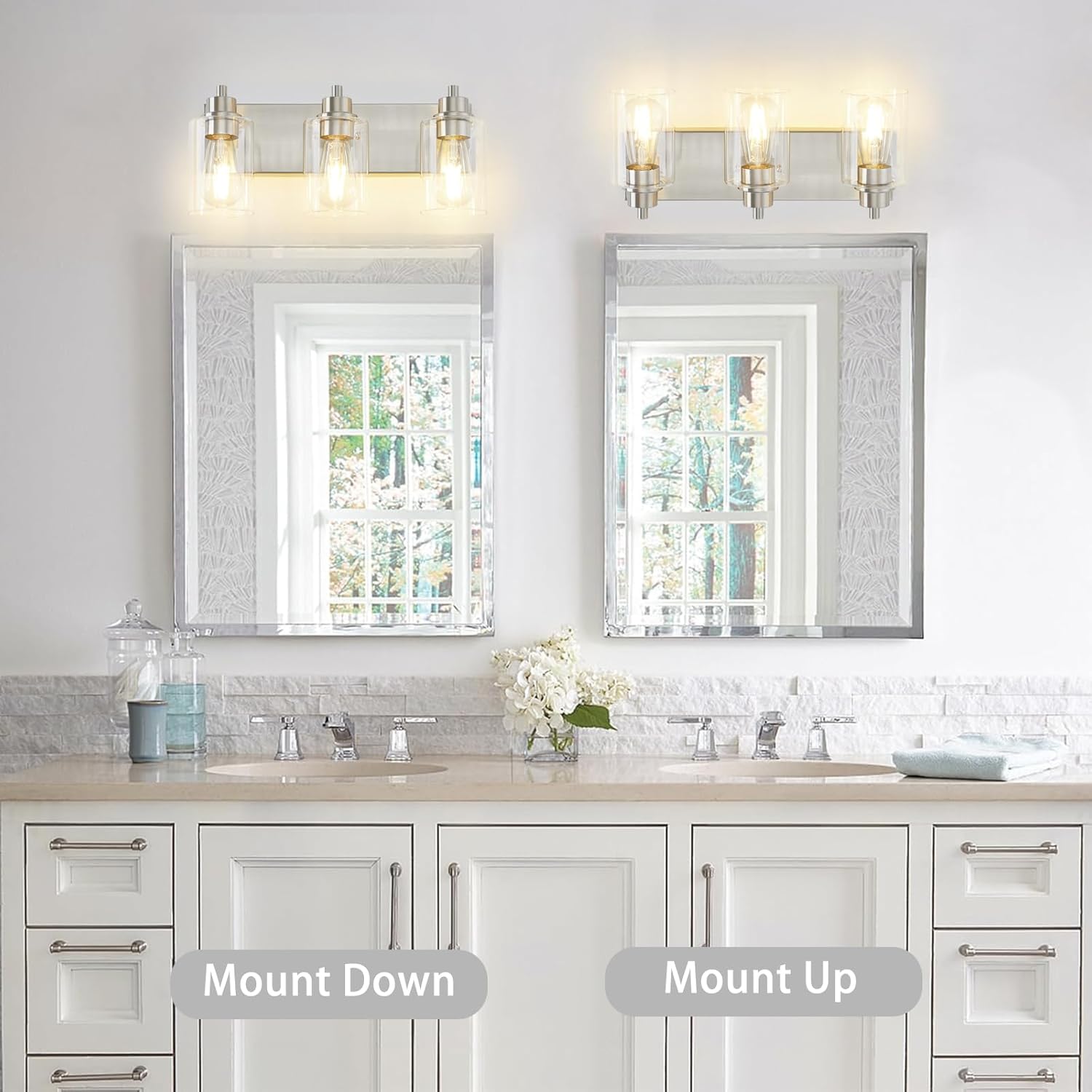 Brushed Nickel Bathroom Vanity Light, Bathroom Light Fixtures Over Mirror, Modern Vanity Lamp with Clear Glass Shade, Wall Sconce for Mirror