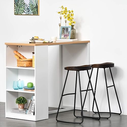 Miniatura 8 de Bar Table Counter Height Dining Table with 3 Storage Shelves for Kitchen, Dining Room, Living Room, White NV43
