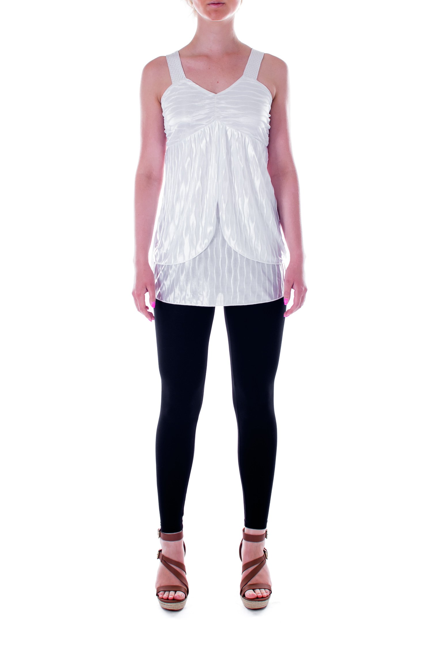 Forever Young Womens Wide-Strap Layered Shimmer Tank Top - Assorted Colors