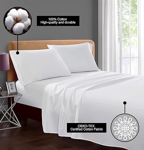 Miniatura 7 de Hotel Bedding - Juego de sábanas de algodón egipcio de 800 hilos, tamaño Queen, 4 piezas, sábanas de algodón de fibras extralargas, se adaptan a