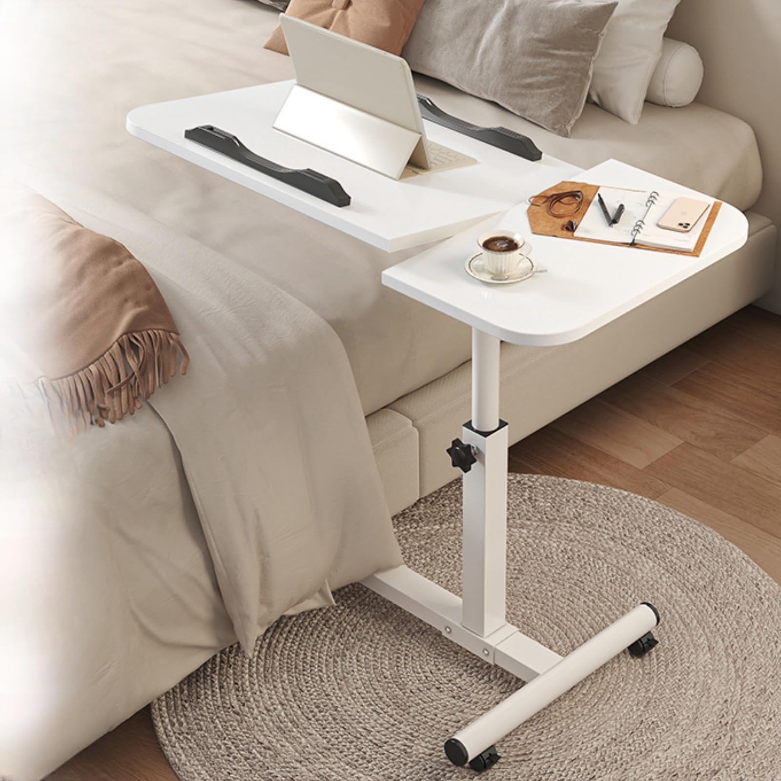 Mesa de altura ajustable con ruedas para cama, escritorio de cama móvil, mesa portátil con ruedas, mesa de computadora portátil sobre la cama, escritorio de pie