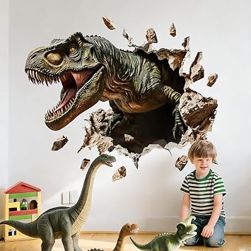 Large Dinosaur Wall Decals Dino Wall Stickers Peel and Stick Wall Art Decals for Boys Room Baby Nursery Kids Bedroom Wall Decor Art Grey