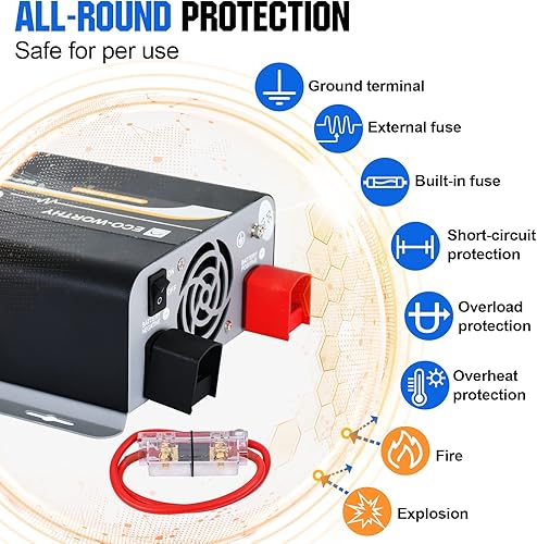 Miniatura 7 de ECO-WORTHY Inversor de onda sinusoidal pura de 600 W, salida de CA, puerto de salida USB, indicador LED, ventiladores de refrigeración duales y