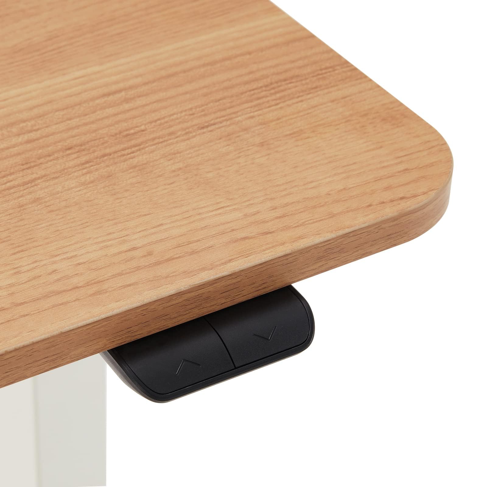 Amazon Basics Sitz-Steh-Schreibtisch, elektrisch höhenverstellbar, 120 x 60 cm, ergonomisch, mit einfacher Bedienung, Tischplatte aus Buchenholz, weißer Rahmen