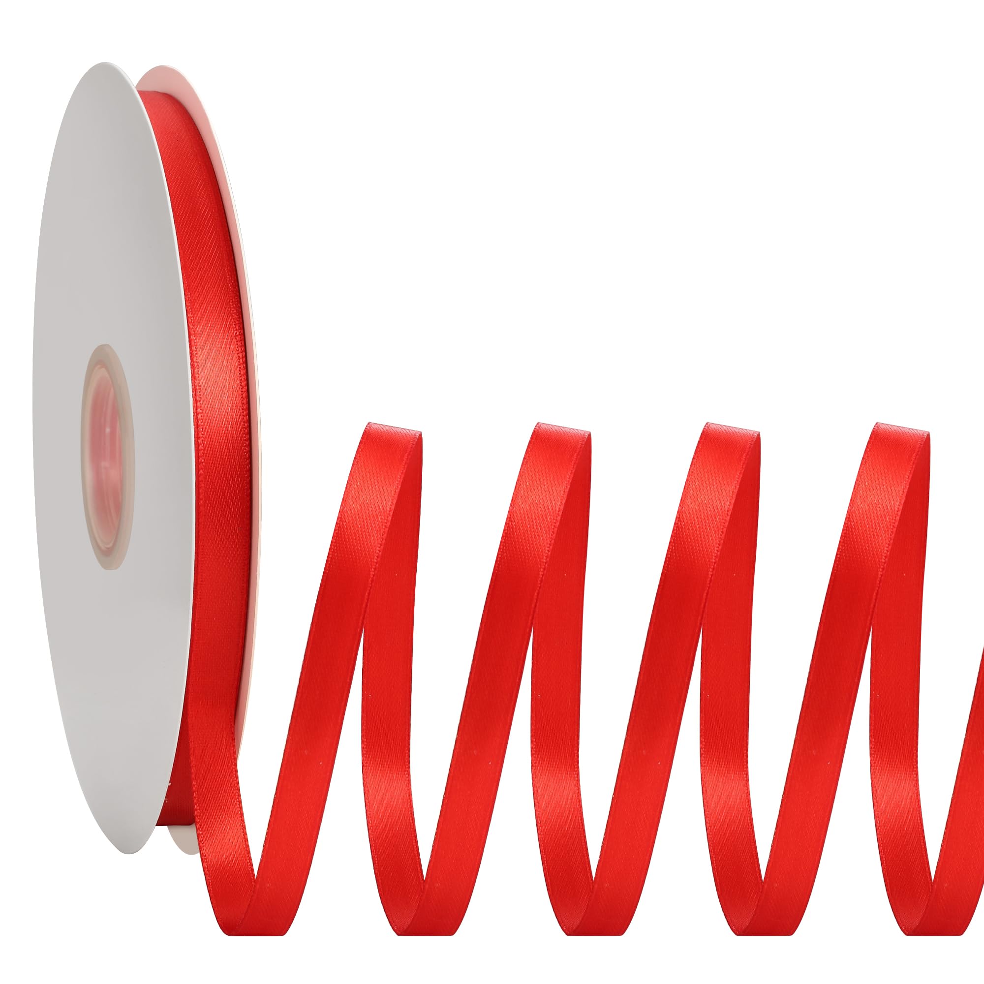 guagchuan Red Satin Ribbon 10 MMX 91m Ribbon Thin Solid Fabric Ribbons for Gift Wrapping Invitation Floral Hair Balloons Craft Sewing Party Wedding Popsicles Decoration Valentine's Day Bouquet — image 1