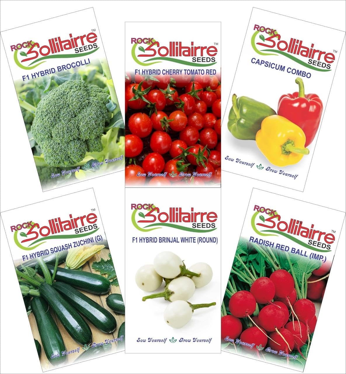 Saphirre Seeds Brand Sollitairre Easy to Grow Monsoon and Winter 6 Exotic Seeds Combo for Home Gardening| Brocolli, Cherry Tomato Red, Capsicum Combo, Zucchini Green, Brinjal White and Radish Red Ball (B0DBGR3DTZ) Amazon Price History, Amazon Price Tracker