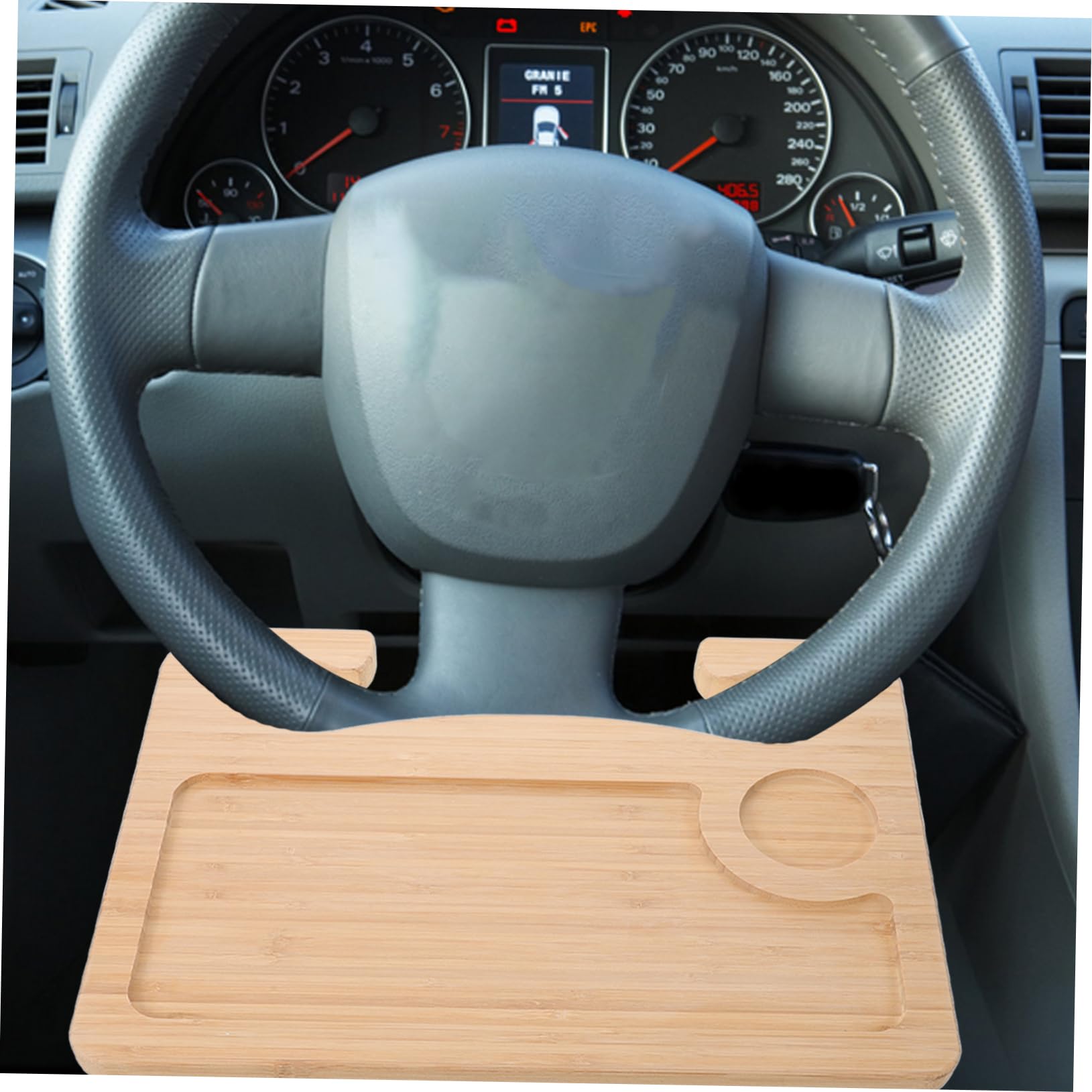 PRETYZOOM Mesa de Bandeja de Madera para Volante de Coche Soporte Estable y Portátil, Organizador Elegante para Botellas y Uso Cómodo en Carretera y Hogar