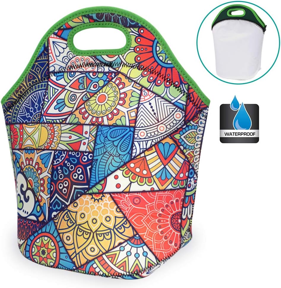 CHAUDER Waterproof Insulated Neoprene Lunch Bag Leakproof Large Double Layer Lunch Tote Purse Freezable Reusable Cooler Bag Food Container for Adult, Women to Office, Work (Kaleidoscope)